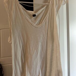 Free People White Tank Top with V-neck and Relaxed Fit